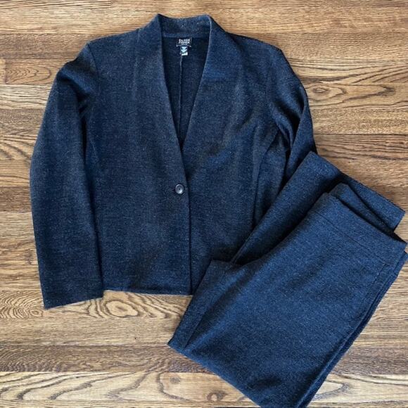Eileen Fisher Wool High Collar Blazer Jacket and Pants Set Womens PL Dark Gray - Picture 1 of 16